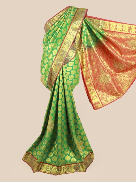 

Pothys Green & Gold-Toned Ethnic Motifs Zari Pure Silk Saree