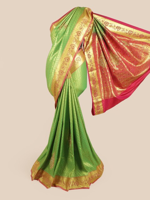 

Pothys Green & Pink Floral Beads & Stones Pure Vastrakala Silk Saree
