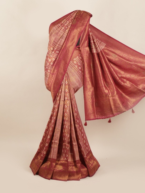 

Pothys Pink & Off White Beads and Stones Art Silk Saree