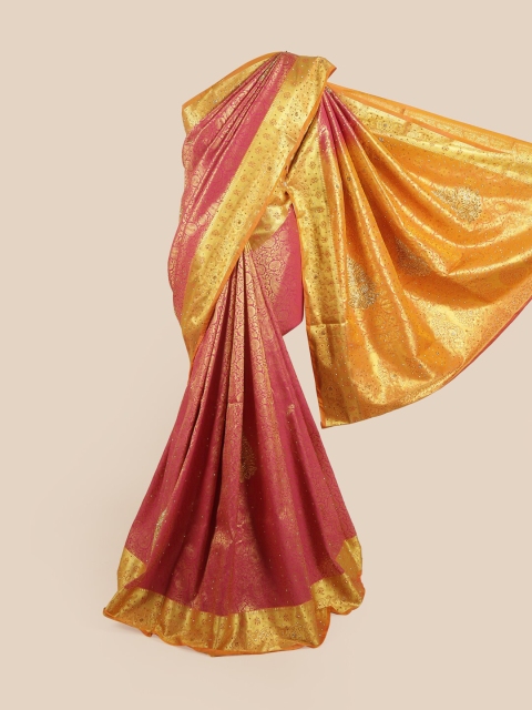 

Pothys Magenta & Yellow Paisley Beads and Stones Pure Silk Saree