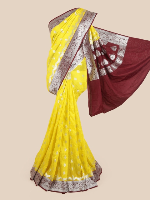 

Pothys Yellow & Maroon Ethnic Motifs Zari Woven Design Saree