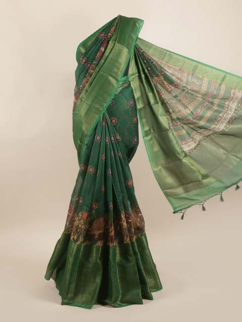 

Pothys Green & Purple Ethnic Motifs Printed Pure Silk Saree