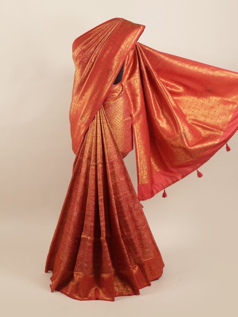 

Pothys Red & Gold-Coloured Ethnic Motifs Printed Art Banaras Silk Saree
