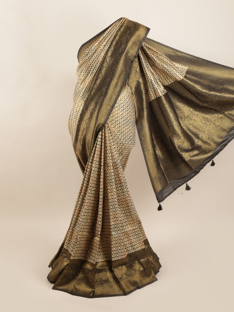 

Pothys Cream-Coloured & Black Ethnic Motifs Zari Art Silk Saree