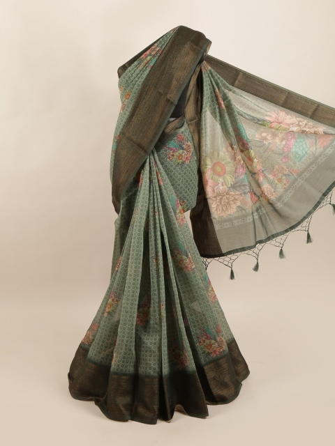

Pothys Green & Red Floral Printed Pure Silk Dabu Saree