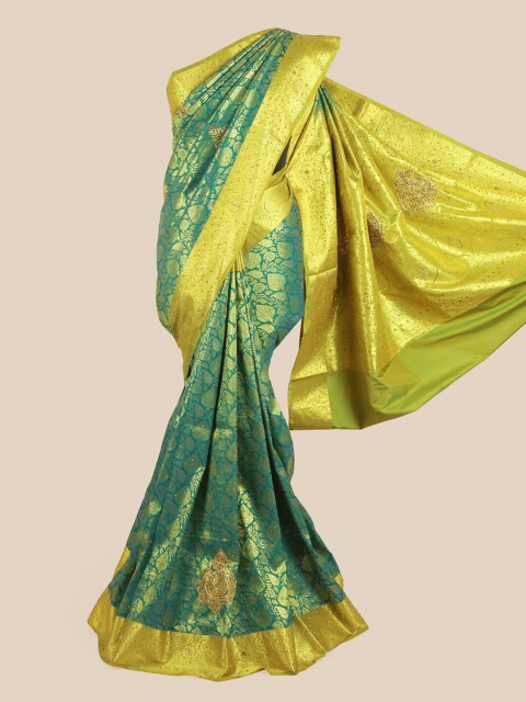 

Pothys Green & Lime Green Ethnic Motifs Beads & Stones Pure Silk Saree