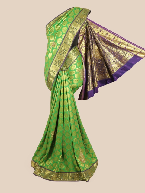 

Pothys Green & Purple Woven Design Zari Pure Silk Saree