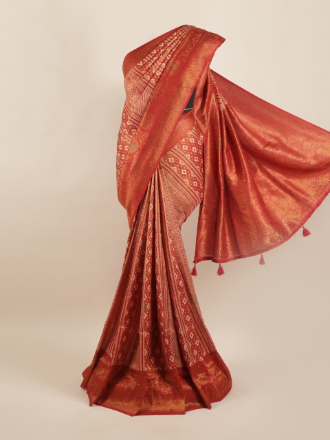 

Pothys Red & Gold-Toned Zari Art Silk Saree