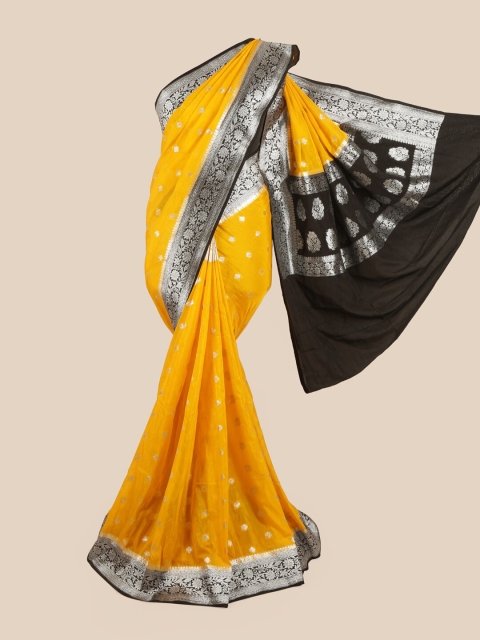 

Pothys Yellow & Grey Ethnic Motifs Zari Woven Designer Saree