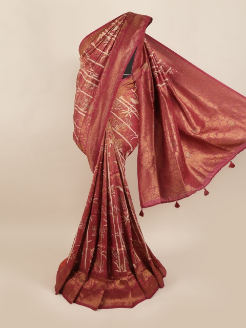 

Pothys Maroon & Gold-Toned Ethnic Motifs Zari Art Silk Saree