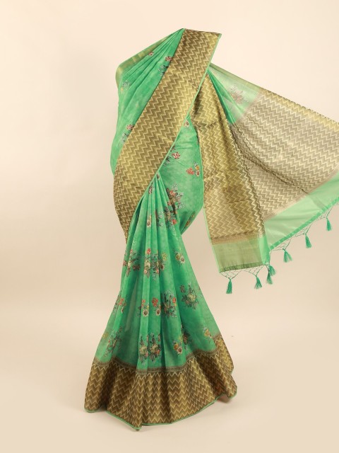 

Pothys Green & Peach-Coloured Floral Pure Silk Saree