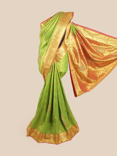 

Pothys Green & Gold-Toned Woven Design Pure Silk Saree