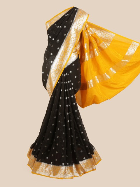 

Pothys Black & Gold Zari Pure Georgette Saree