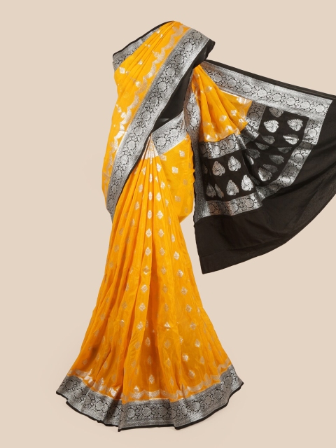 

Pothys Yellow & Black Woven Design Pure Georgette Saree