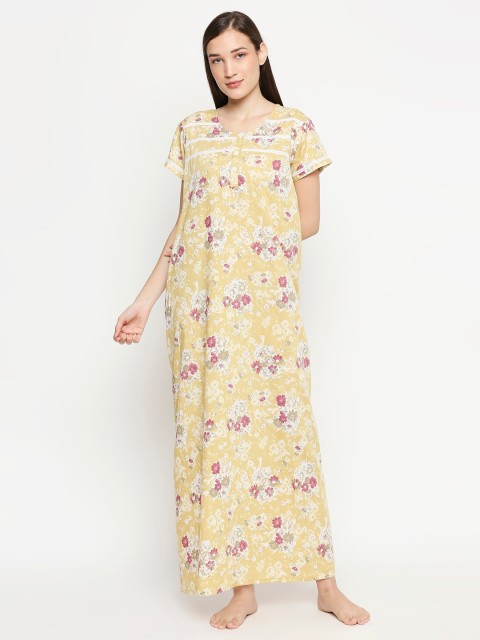 

XIN Yellow Floral Printed Maxi Nightdress