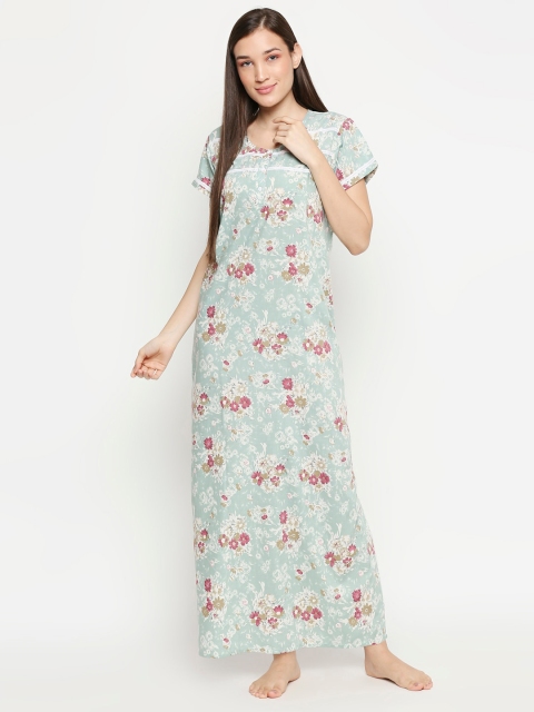 

XIN Sea Green & Pink Printed Maxi Nightdress