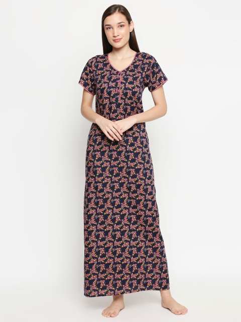 

XIN Navy Blue & Pink Printed Maxi Nightdress