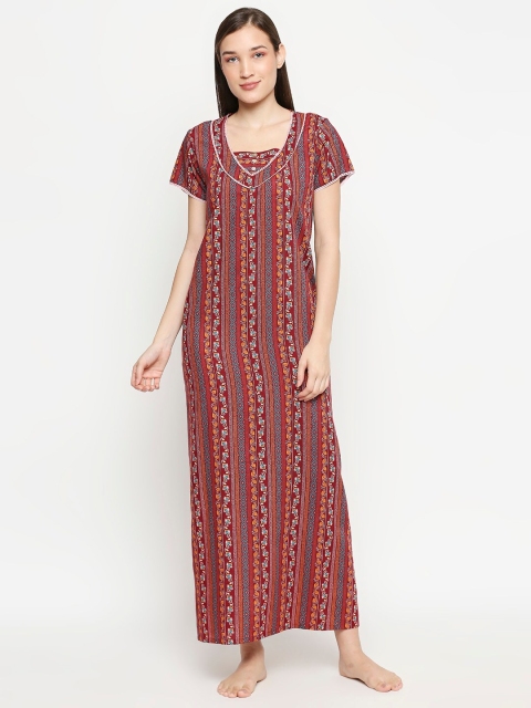 

XIN Maroon & Blue Printed Maxi Nightdress