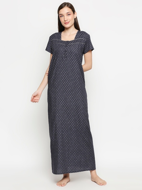 

XIN Navy Blue Printed Maxi Nightdress