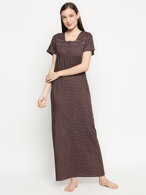 

XIN Brown Printed Maxi Nightdress
