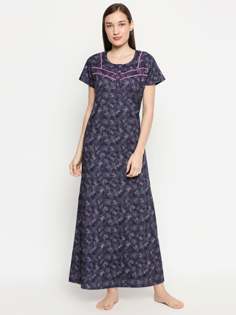 

XIN Navy Blue & Pink Printed Maxi Nightdress
