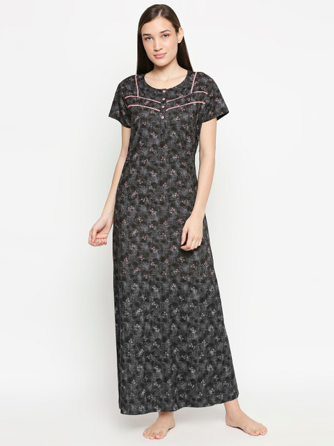 

XIN Black Printed Maxi Nightdress