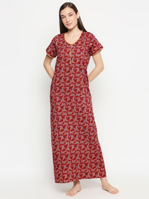 

XIN Maroon Printed Maxi Nightdress