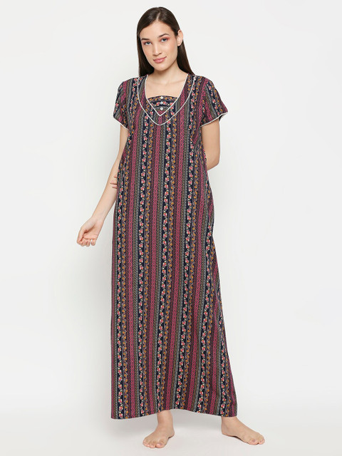 

XIN Navy Blue Printed Maxi Nightdress