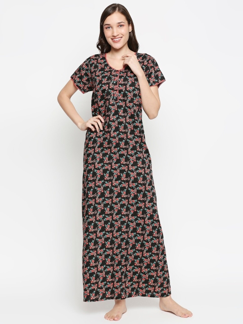 

XIN Black Printed Maxi Nightdress