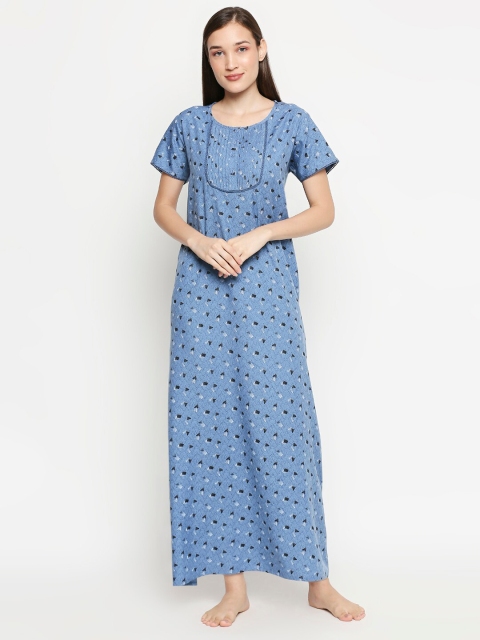 

XIN Blue & White Printed Maxi Nightdress