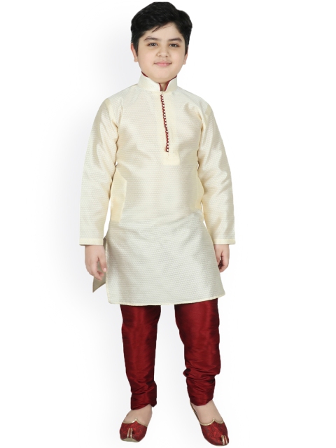 

SG YUVRAJ Boys Cream-Coloured Raw Silk Kurta with Pyjamas