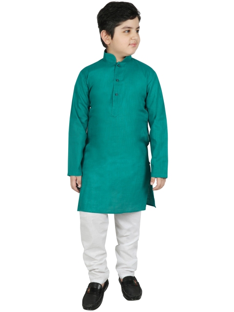 

SG YUVRAJ Boys Teal Pure Cotton Kurta with Pyjamas