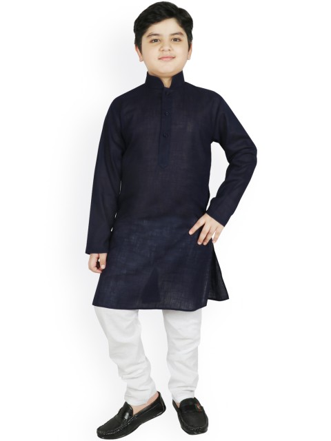 

SG YUVRAJ Boys Navy Blue Pure Cotton Kurta with Pyjamas
