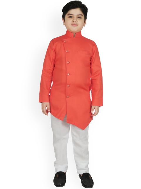 

SG YUVRAJ Boys Orange Angrakha Kurta with Trousers