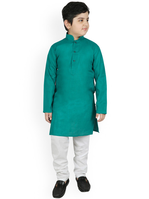 

SG YUVRAJ Boys Teal Solid Pure Cotton Kurta with Pyjamas