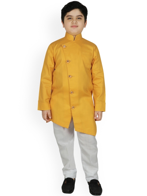 

SG YUVRAJ Boys Mustard Yellow Angrakha Kurta with Pyjamas
