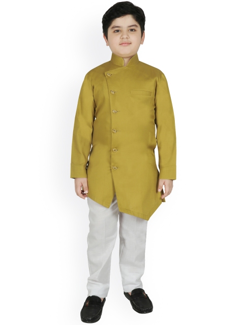 

SG YUVRAJ Boys Green Angrakha Kurta with Pyjamas