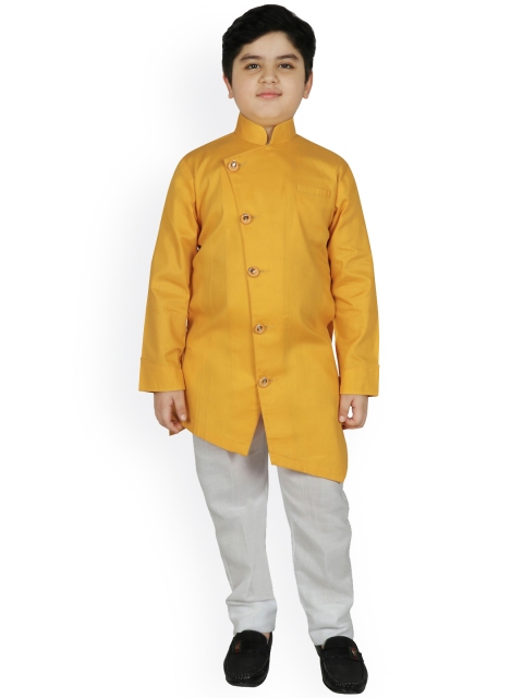 

SG YUVRAJ Boys Mustard Yellow Angrakha Kurta with Pyjamas