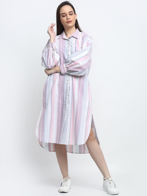 

THE UKKIYO LIFE Women Pink Striped Casual Shirt