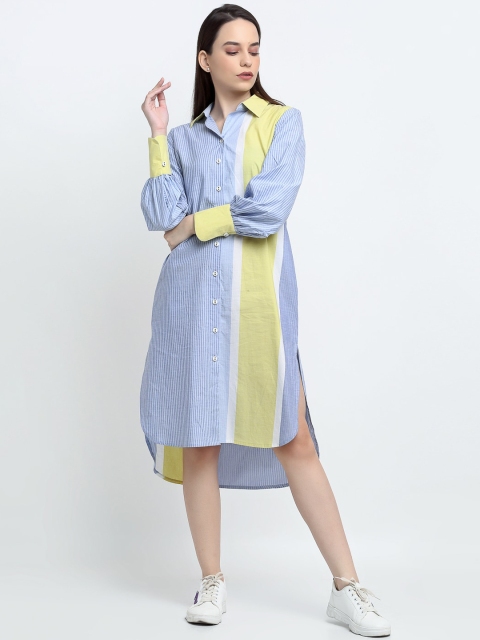

THE UKKIYO LIFE Women Blue And Yellow Striped Casual Shirt