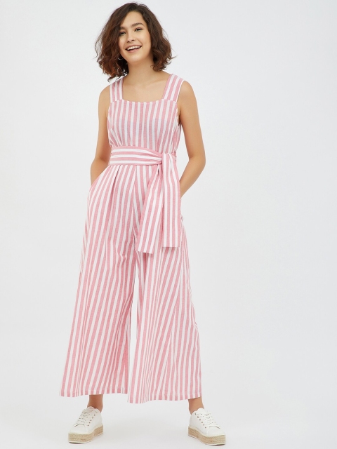 

Femella Coral & White Striped Basic Jumpsuit