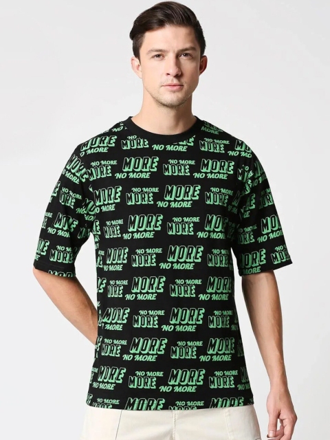 

Bewakoof Men Black And Green Typography T-shirt