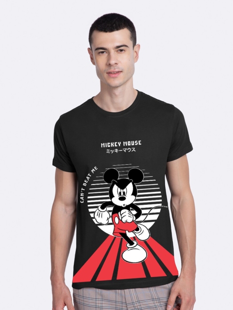 

Bewakoof Men Black Mickey Mouse Printed Applique T-shirt