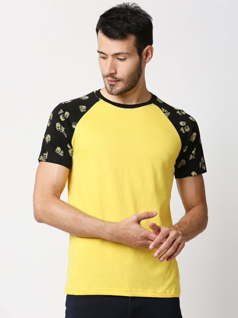 

Bewakoof Men Yellow And Black Colourblocked T-shirt