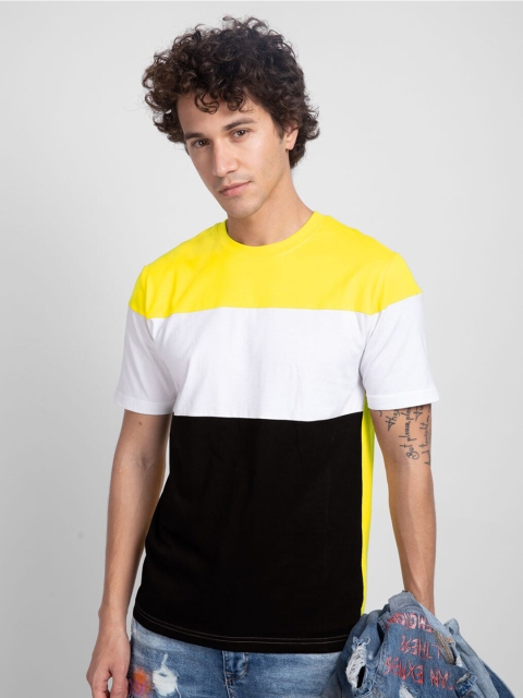 

Bewakoof Men Yellow And Black Colourblocked T-shirt