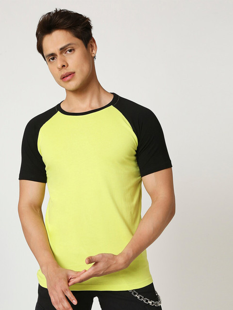 

Bewakoof Men Lime Green And Black Colourblocked T-shirt