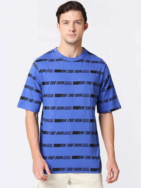

Bewakoof Men Blue & Black Striped Extended Sleeves T-shirt
