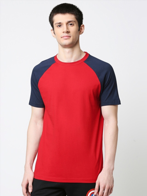 

Bewakoof Men Red And Navy Blue Colourblocked T-shirt