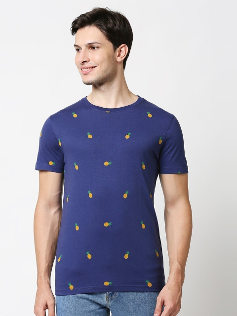 

Bewakoof Men Navy Blue Pineapple Printed Round Neck T-shirt