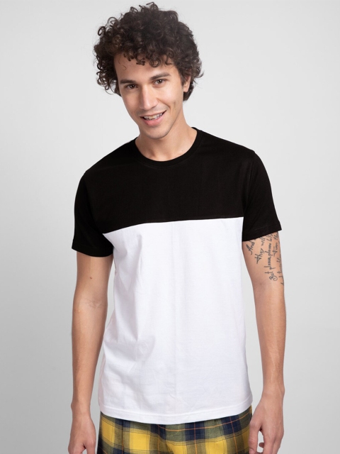 

Bewakoof Men White & Black Colourblocked T-shirt